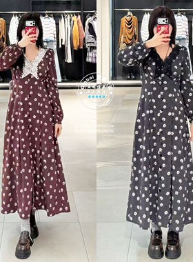 SLY国内代购 26春夏 日系蕾丝V领长袖连衣裙子 030JSZ33-3131