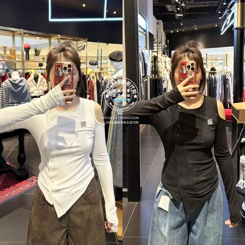 MOUSSY26春不规则露肩长袖T恤衫