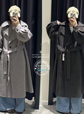 MOUSSY宽松长款翻领羊毛呢大衣