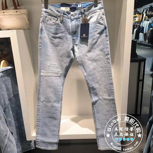 正品levis李维斯 25春 男士511浅水洗补丁直筒牛仔裤 A5876-0008