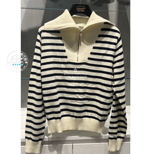 MOUSSY国内代购 028IAC70 25秋冬 上衣 1040 翻领条纹针织衫 特价