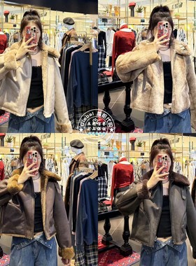 MOUSSY国内代购 25秋冬 正反两穿毛领皮质棉服外套 010IA330-4891