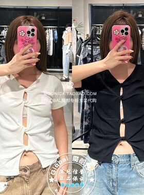 特价 SLY国内代购 25夏 扭结镂空前后两穿短袖T恤衫030ISR80-2511