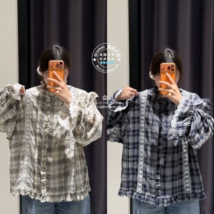 MOUSSY国内代购 26春夏 花边领格纹宽松衬衫上衣女 028JSA30-1041