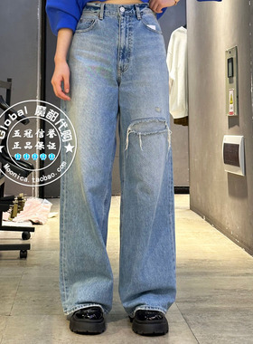MOUSSY代购 25春破洞直筒阔腿牛仔裤子028HS411-0000/HA411-1771