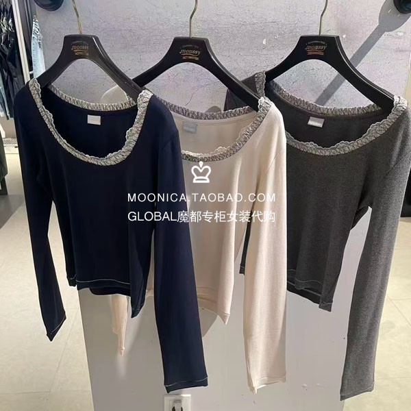 MOUSSY26秋冬蕾丝针织长袖T恤衫