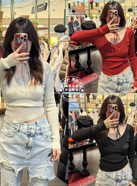 MOUSSY国内代购 25秋冬 纯色吊脖百搭针织衫上衣女 010IA370-6331