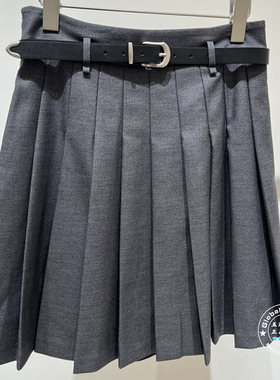 MOFAN/摩凡 国内代购 25秋冬 百搭搭腰带灰色百褶半身裙MBB581128