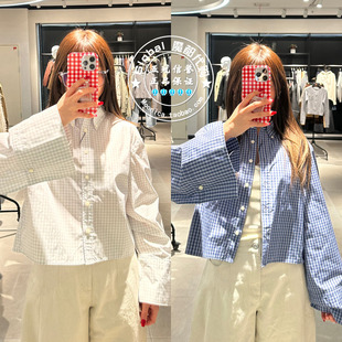 特价 MOUSSY代购 25春 短款格纹翻领长袖衬衫上衣 010ISS30-1551