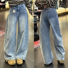 MOUSSY国内代购 25秋冬 日系阔腿拼接直筒牛仔裤子 028IAA11-1026