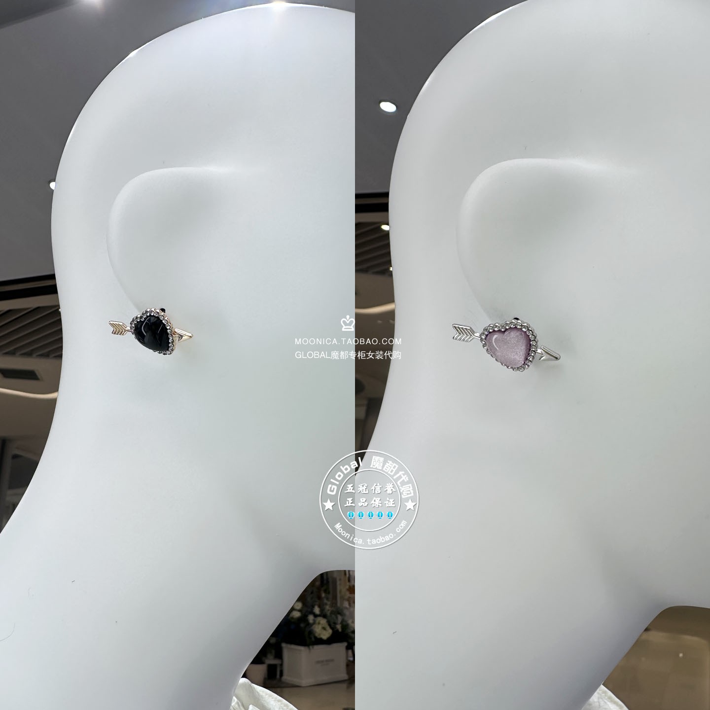 SLY日系心形亮钻金属耳环饰品女