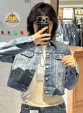 MOUSSY复古带钻短款牛仔外套女