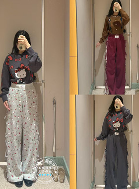 SNIDEL 国内代购 25秋冬 hellokitty侧面绑带直筒卫裤 SWCP254281