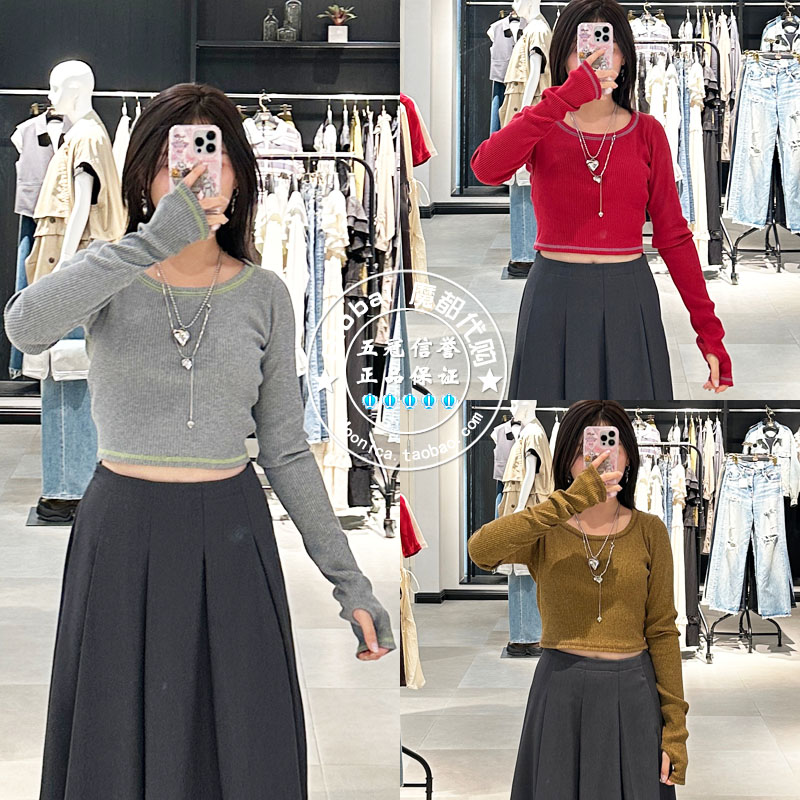 短款针织衫SLY低圆领套头女