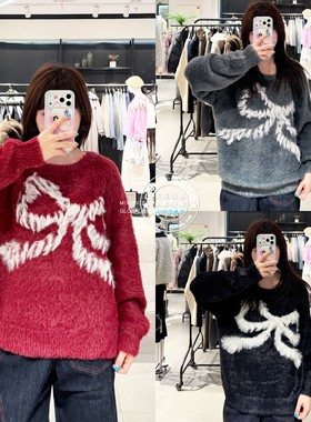 SLY国内代购 25秋冬 蝴蝶结印花长袖针织衫毛衣女 030IA470-2631