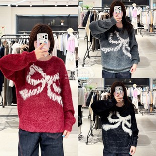 25秋冬 030IA470 蝴蝶结印花长袖 毛衣女 2631 针织衫 SLY国内代购