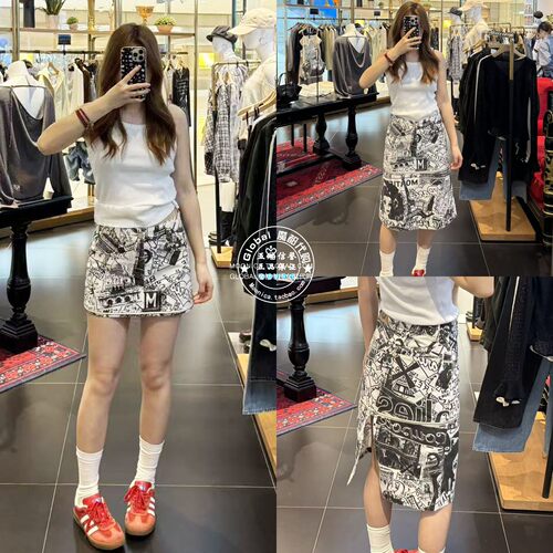 MOUSSY26春夏抽象印花牛仔半裙