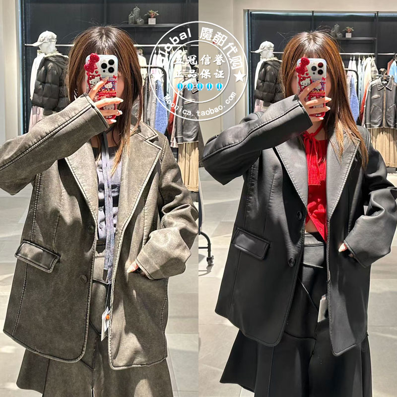 仿皮西装外套SLY日系宽松女