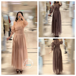 SNIDEL国内代购 26早春 半高领薄纱露肩收腰连衣裙 SWFO261331