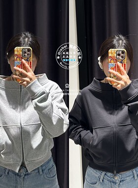 MOUSSY国内代购 26春夏 日系低圆领卫衣拉链衫女 010JS480-1491