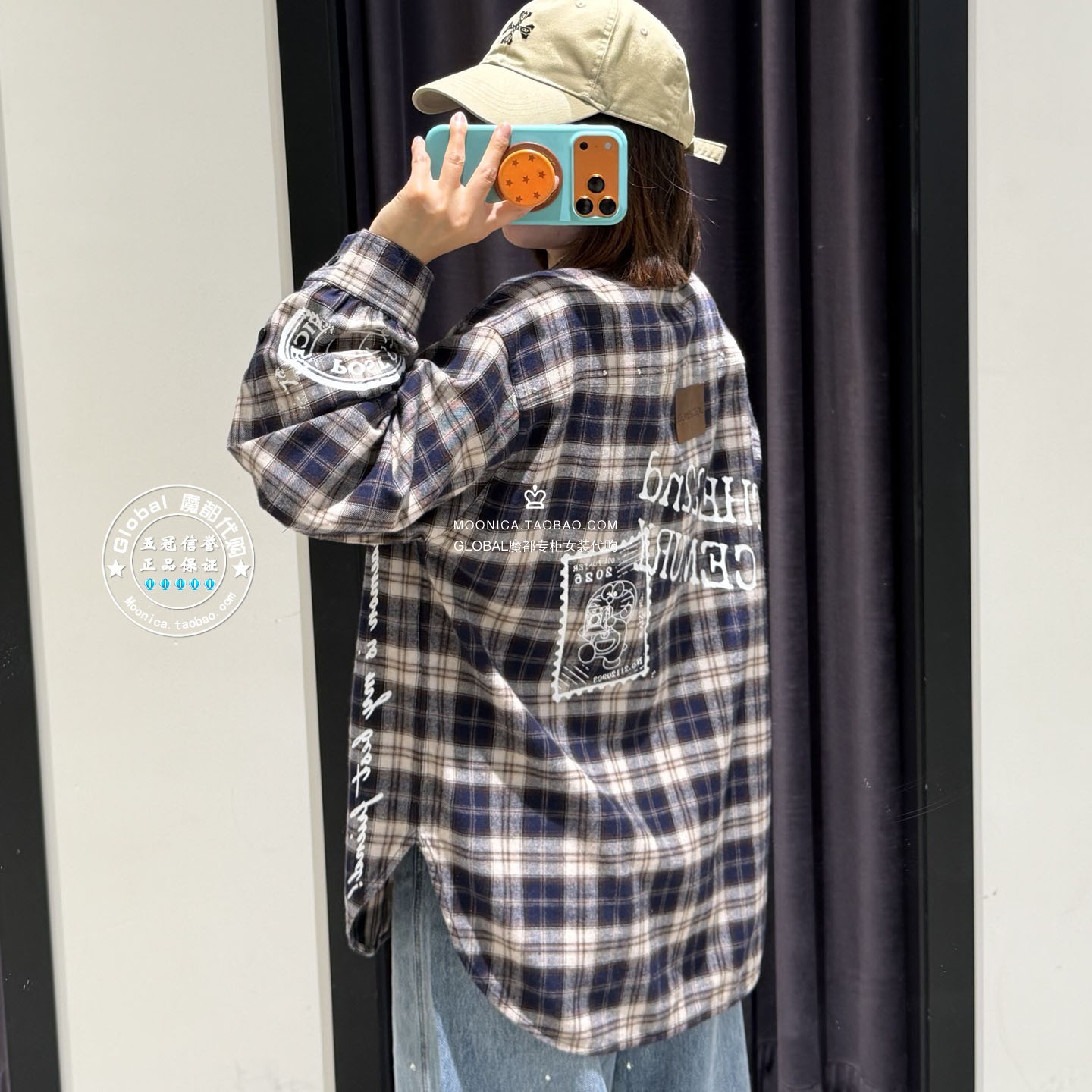 MOUSSY哆啦A梦联名格纹长袖衬衫