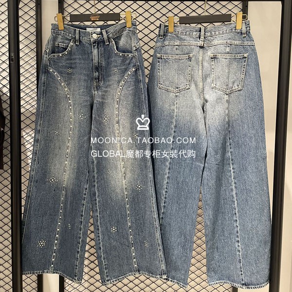 MOUSSY26秋日系高腰阔腿牛仔裤