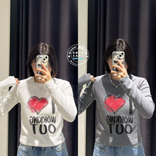 MOUSSY国内代购 25秋冬 爱心印花圆领长袖针织T恤衫028IAA90-1036