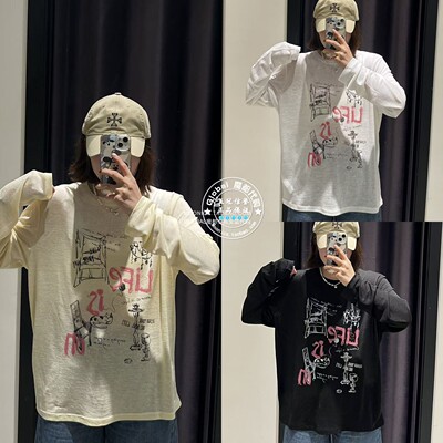 MOUSSY日系涂鸦打底T恤衫长袖女