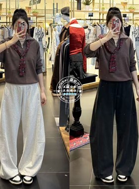 MOUSSY国内代购 25秋冬 日系阔腿松紧腰休闲直筒裤 010IA181-3851