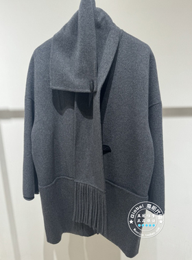 MOFAN/摩凡 国内代购 25秋冬 灰色搭围巾双面呢大衣 MBS582127