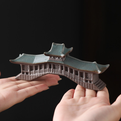 古风建筑陶瓷廊桥石拱桥梁