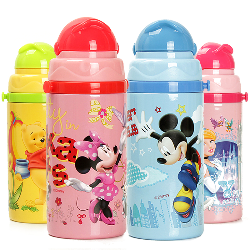 迪士尼保温吸管杯儿童真吸管水杯水壶宝宝幼儿园吸管杯背带水壶