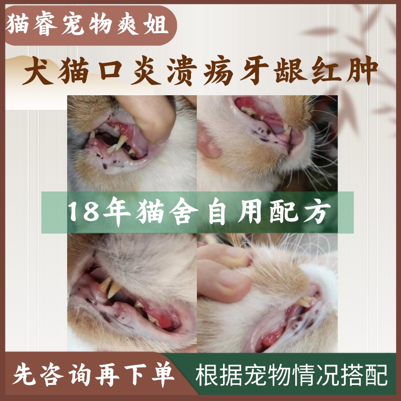 猫睿爽姐自制猫口炎粉猫狗口炎牙龈红肿烂嘴流口水口臭牙龈炎