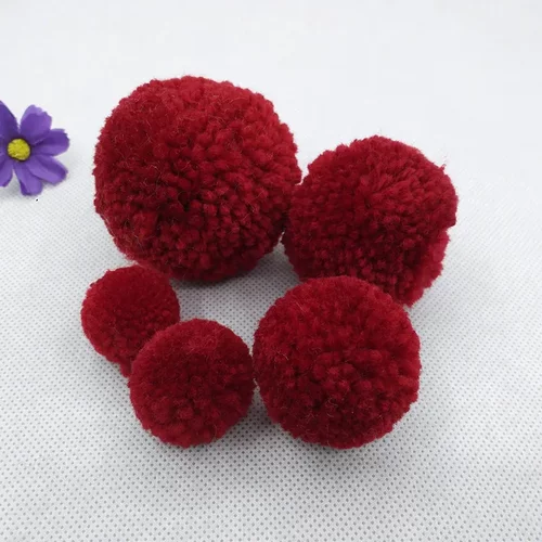 新品3/4/5/6cm枣红色毛线圆球毛绒球缝纫DIY箱包配件辅料鞋帽配饰