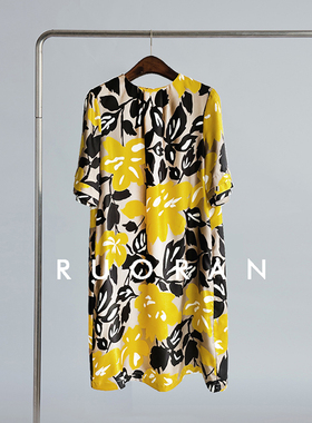 RUORAN Etro风印花桑蚕丝真丝显气质高端精致短款连衣裙女夏季