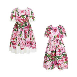 高级感童装女童连衣裙夏季新款洋气玫瑰印花儿童公主裙子薄款时髦