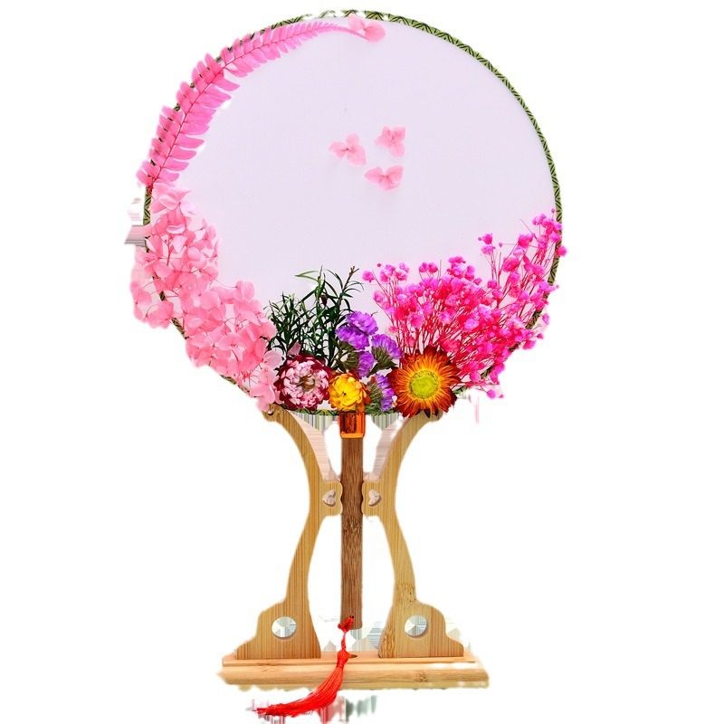 空白复古团扇天然永生花干花diy材料包手工制作工艺品花束礼物