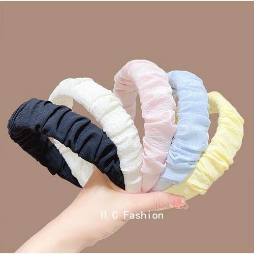 高级感纯色宽边褶皱发箍