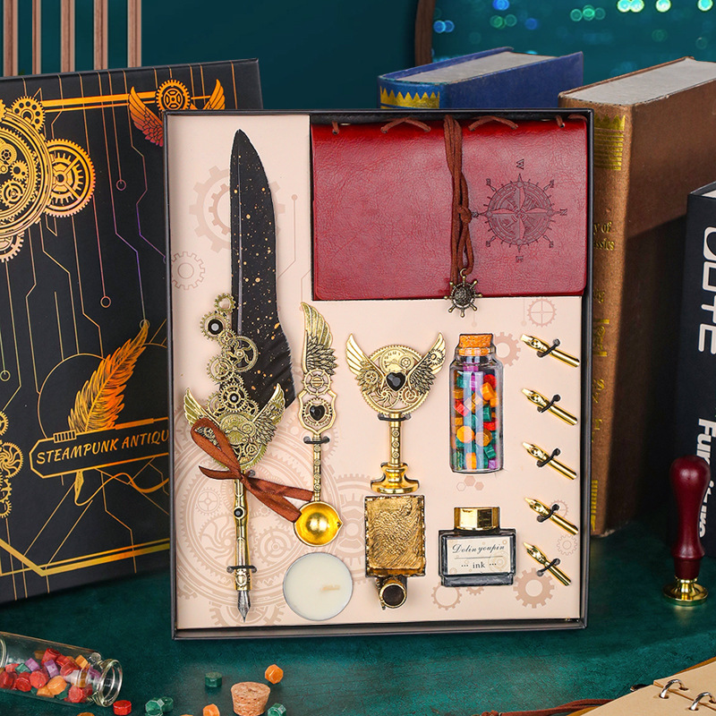 欧式羽毛笔套装带墨水英伦复古蘸水羽毛笔火漆印章学生沾水笔