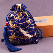 送礼佳品 汉方香囊 汉服配饰 古法抽绳腰圆荷包 汉服香囊 鹤.藏青