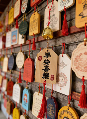 木质许愿牌高考心愿挂牌排景区文创礼品流苏铃铛挂件防水可写字