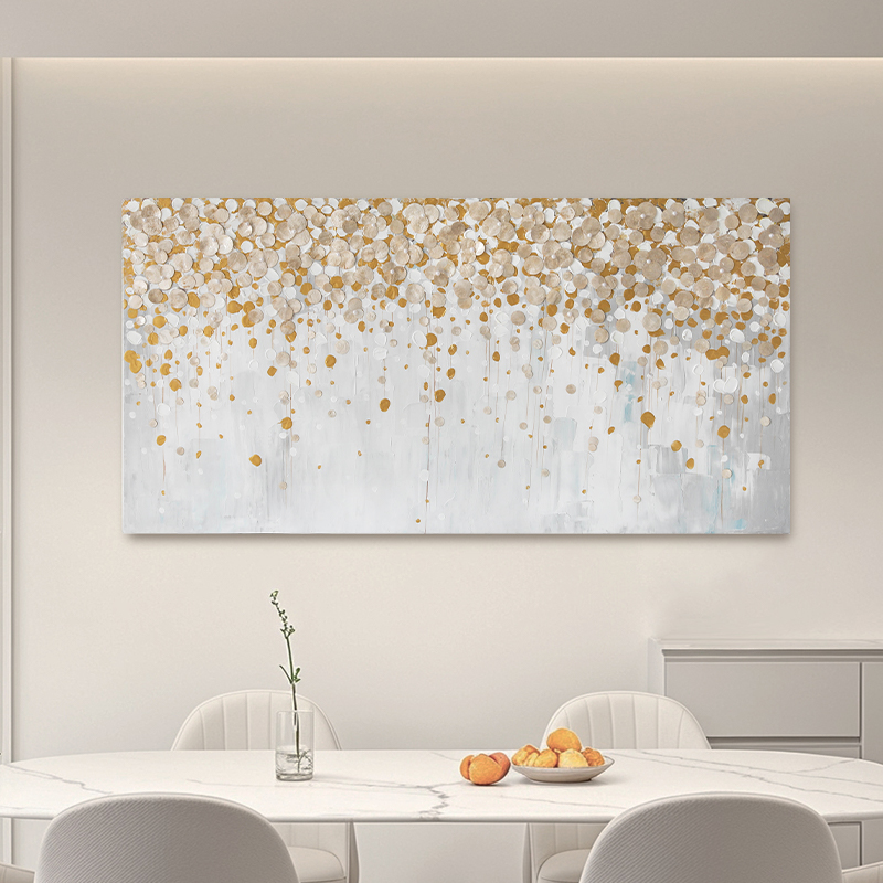 法式手绘花卉艺术风景油画轻奢金色贝壳装饰画家居卧室客餐厅挂画图片