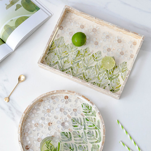 北欧风天然手工彩贝壳茶几茶盘