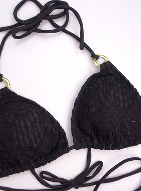出口日单黑色蕾丝面三角比基尼上衣女 比坚尼bikini top