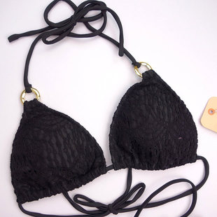 出口日单黑色蕾丝面三角比基尼上衣女 比坚尼bikini top