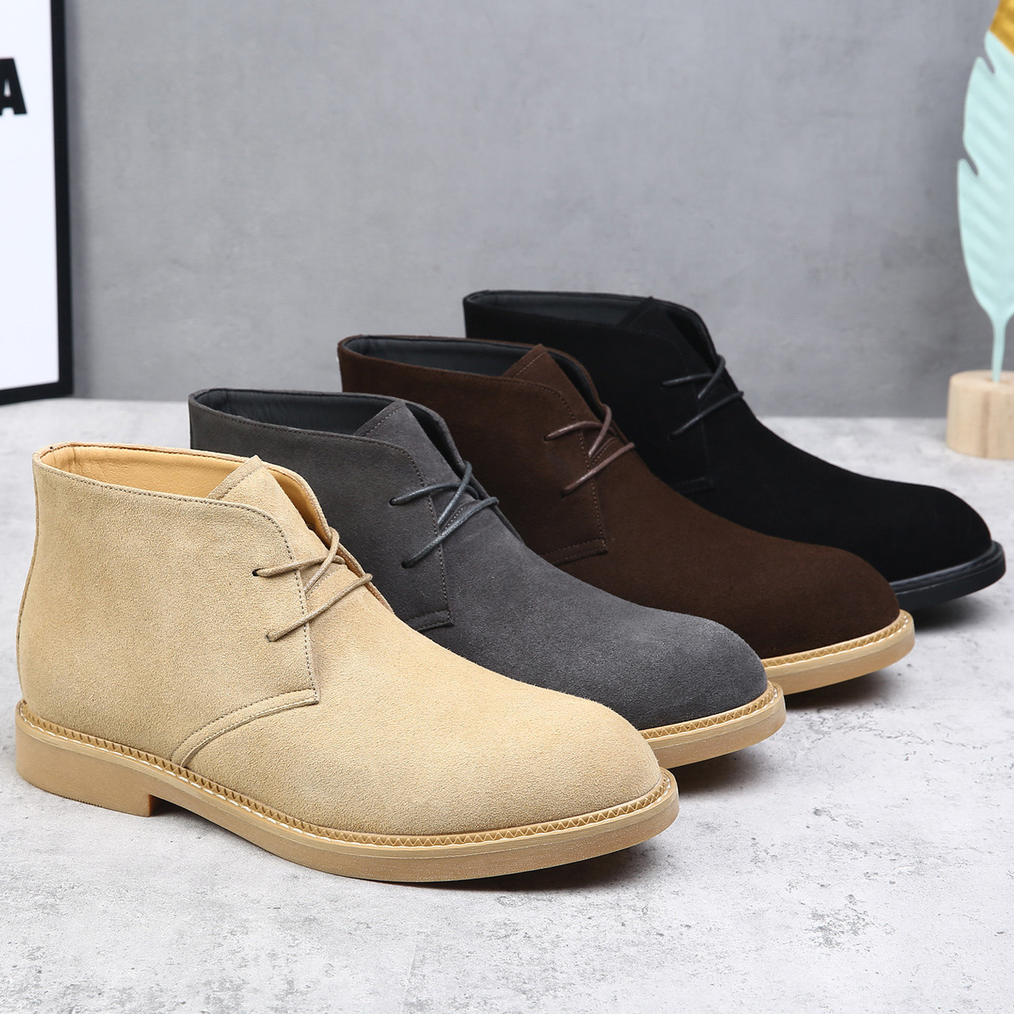 反绒皮切尔西靴男牛筋底工装靴美式高帮沙漠靴复古中帮休闲马丁靴