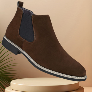 尖头反绒皮切尔西靴男懒人英伦高端中帮短靴高帮男士真皮鞋马丁靴