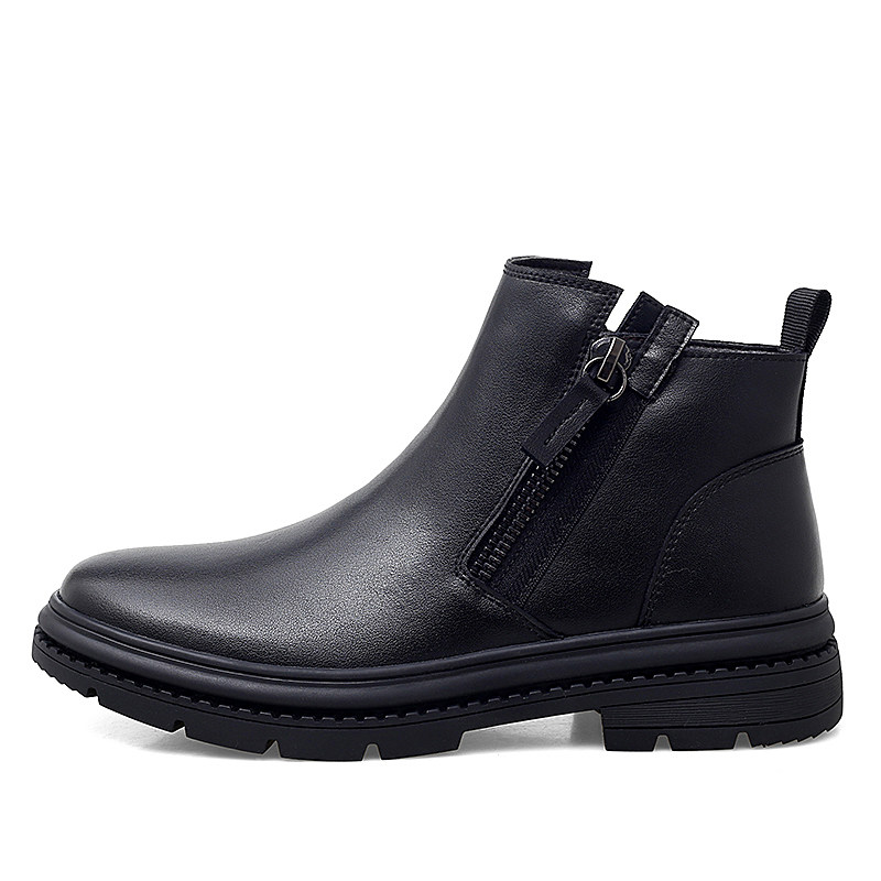 TOP LEATHER MENS BOOTS CHELSEA WINTER WOOL FLEECE HIGH TOP BRITISH MENS COTTON SHOES SIDE ZIPPER MARTIN BOOTS