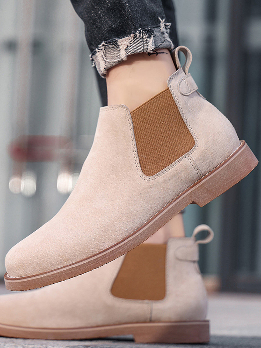 CHELSEA BOOTS MENS SUEDE LEATHER HIGH-TOP BRITISH VERSATILE MARTIN BOOTS WINTER VELVET WARM MID-TOP CASUAL BOOTS