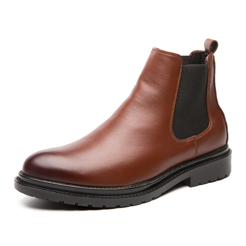SLIP-ON MARTIN BOOTS CHELSEA MID-TOP LEATHER BOOTS KOREAN BRITISH STYLE RETRO BOOTS HIGH-TOP LEATHER MENS BOOTS LEATHER SHOES